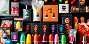 Colorful pod products arranged attractively on a table.