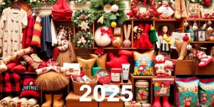 Colorful seasonal merchandise displayed artistically for 2025 trends.